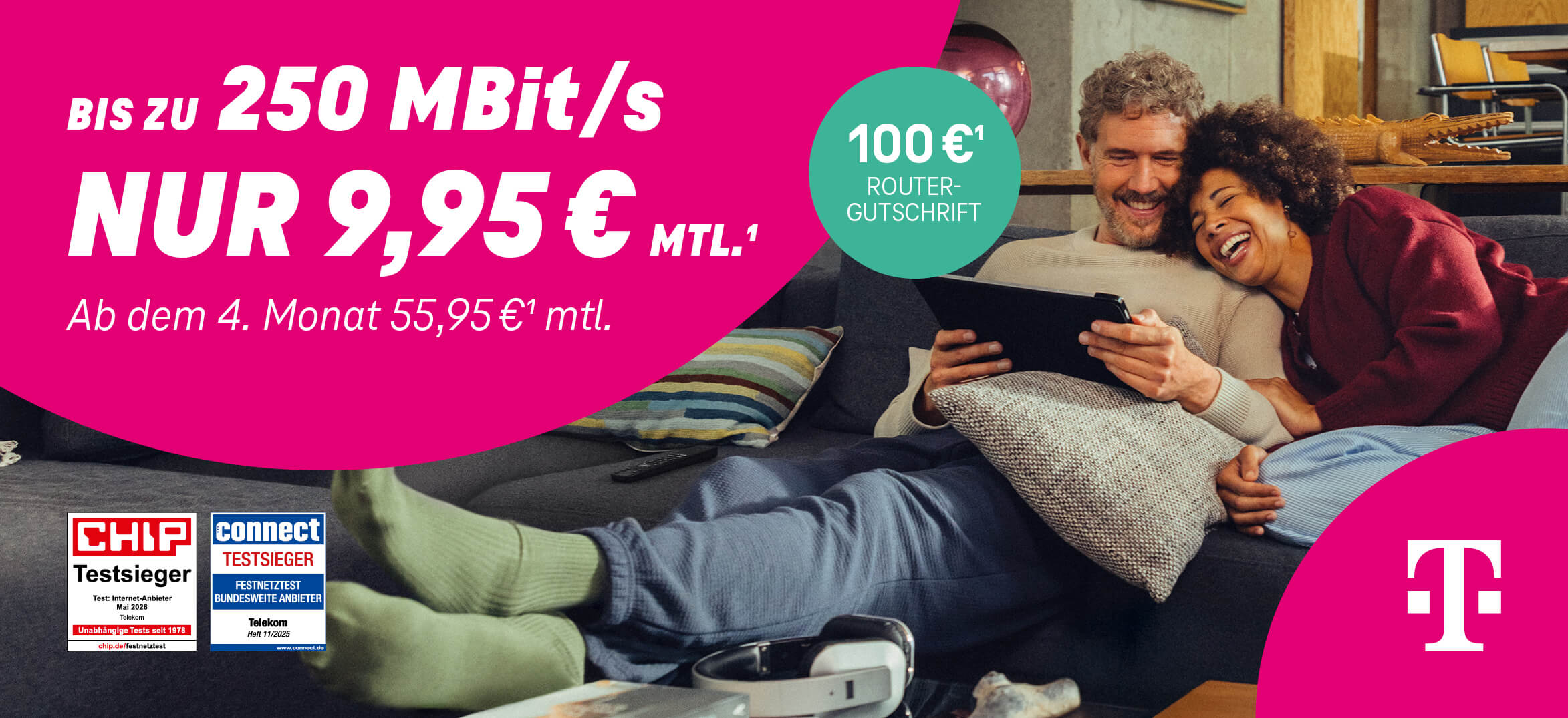 Bis zu 250 MBit/s nur 9,95 € mtl.